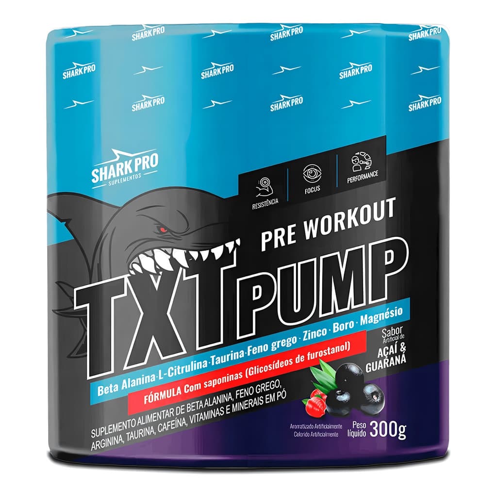 Pré Treino TXT Pump Beta Alanina Cafeína 300g Sabores Shark Pro