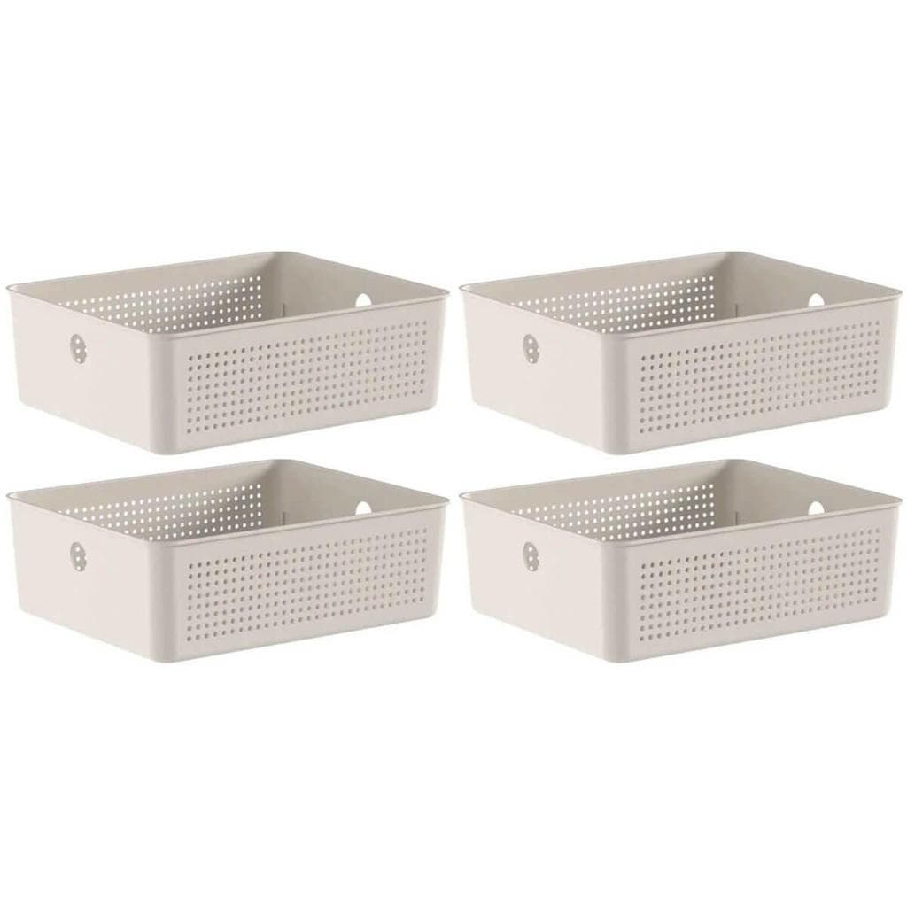 Kit 4 Caixas Organizadoras Ou Multiuso 12L Bege Flow 34x27x13cm Lavanderia Closet Banheiro