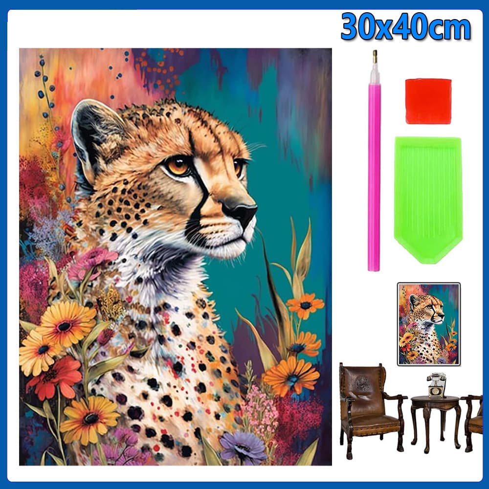 30x40cm Leopardo e flores Pintura Diamante 5D Pintura de Diamante Conjunto De Pintura Conto De Quadrado 5D Kits