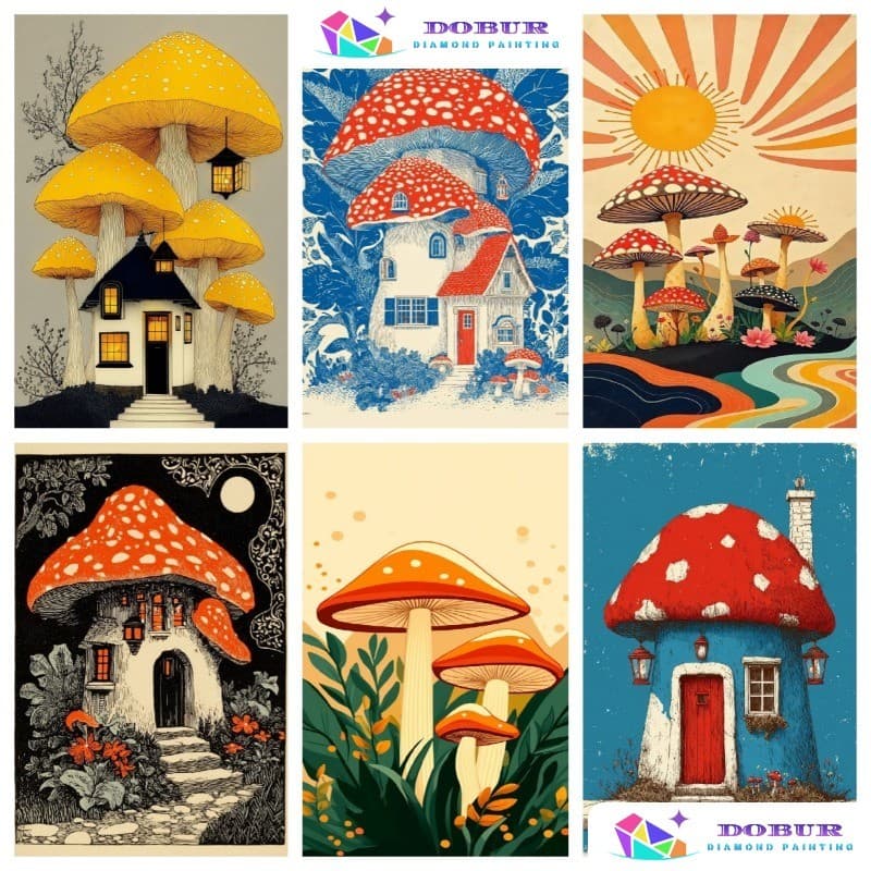 DOBUR | Conjunto De Pintura Diamante Casa De Cogumelo 5D DIY Redonda/Quadrada Completa Broca Tela Com Número Artesanato 