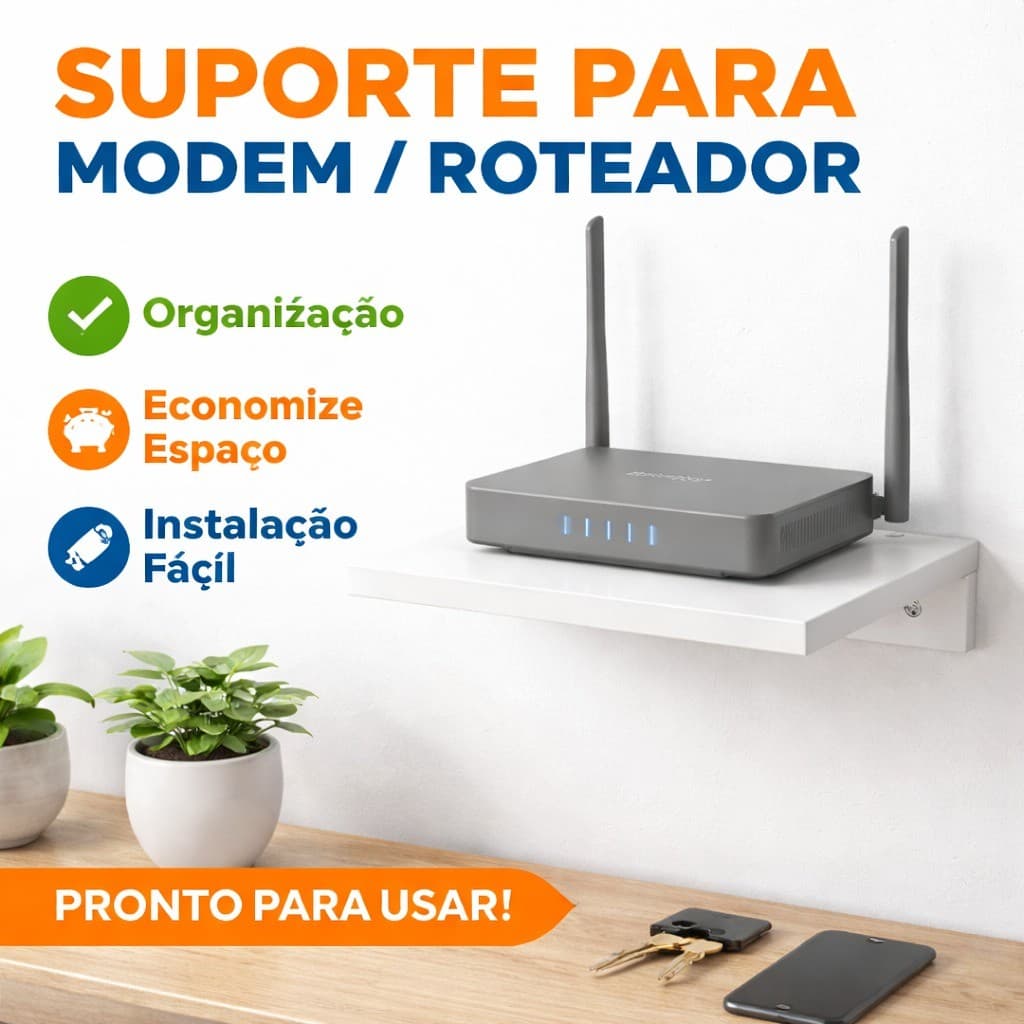 Suporte Para Modem Parede Conversor Receptor Roteador MDF Branco 24x20 Prateleira