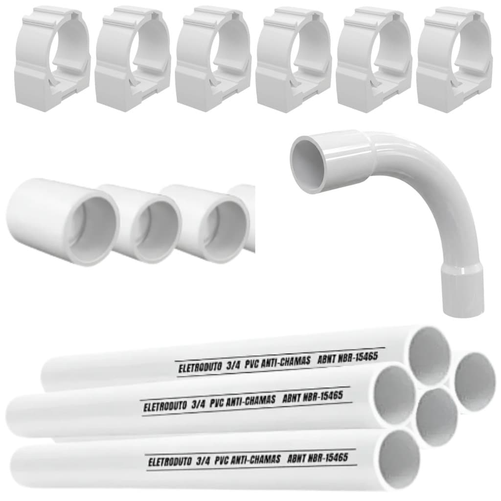 Kit Eletroduto PVC 3/4 Polegada 6 Metros C/ Acessorios Instalacao Externa Completo