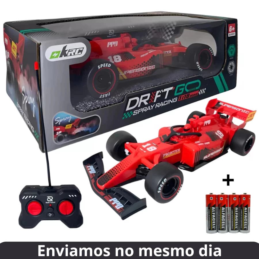 Carrinho Controle Remoto Formula1 Recarregável Solta Fumaça CONTROLE TOTAL com Pilhas