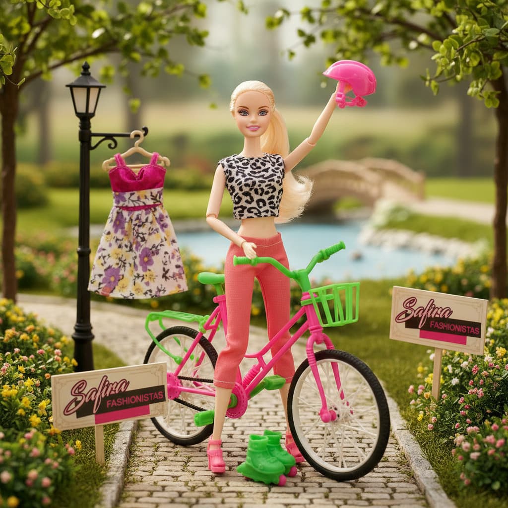 Boneca Articulada Com Bicicleta  Musical Com Som E Acessórios Brinquedo Menina