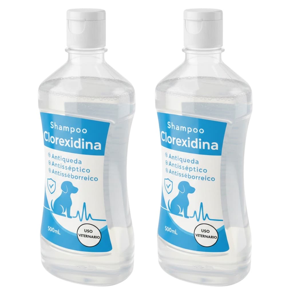 Kit 2 Shampoo Dermatite Seborreica Canina Clorexidina 500ml para Cães e Gatos