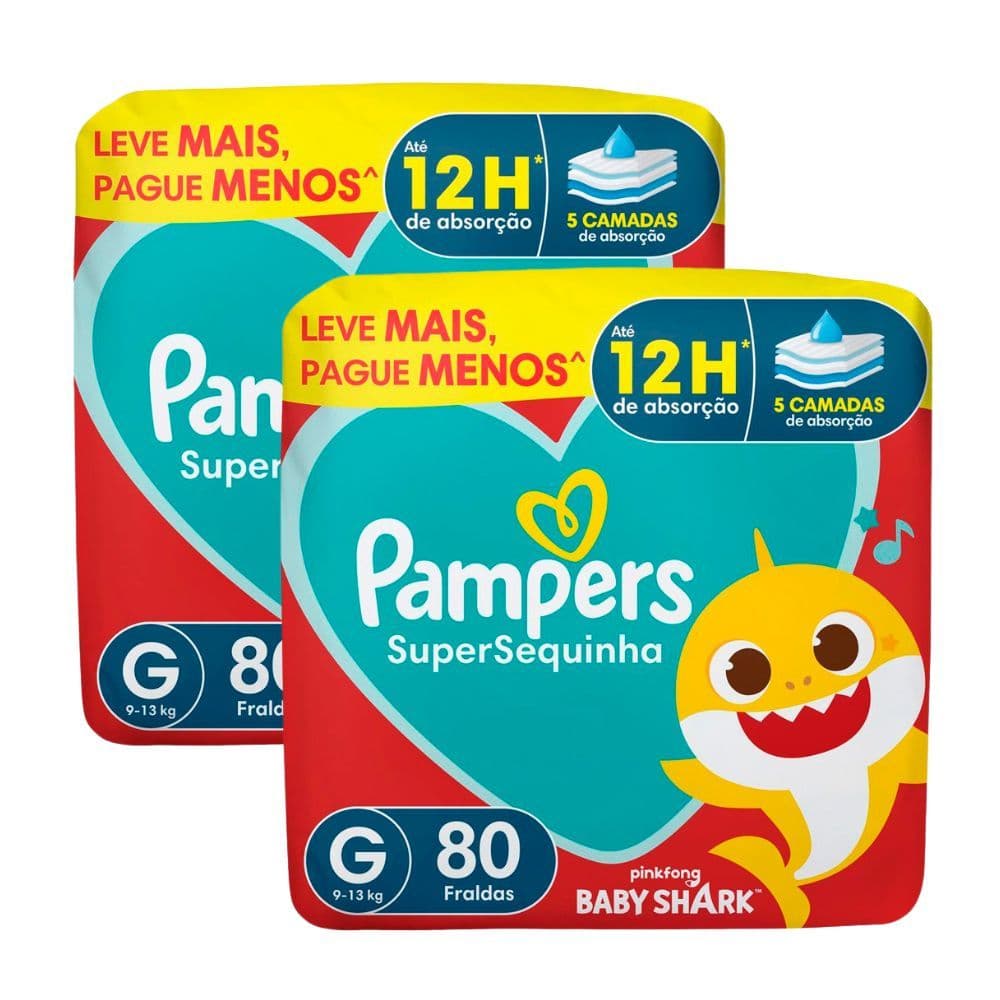 Kit 2 Fralda Pampers Supersequinha Tamanho G 80 Unidades Descartáveis Leve + Por -