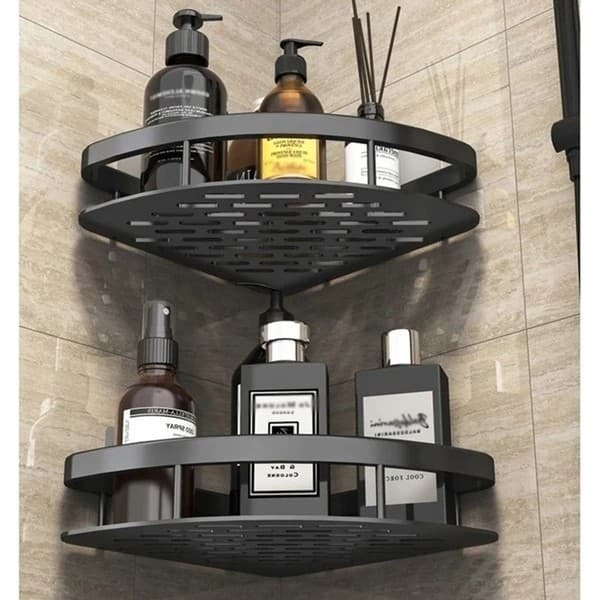 Kit 2 Prateleira Móveis Banheiro Organizadora Canto Banheiro Parede Sem Furos Suporte Rack Produtos Shampoo Achadinhos