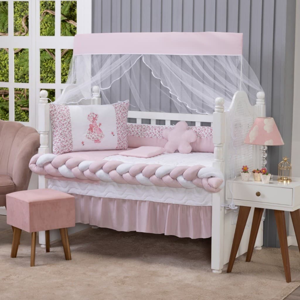 Kit Berço Americano 10 Peças Enxoval de Bebê Estampado Menino e Menina Varias Cores Rosa Verde Azul