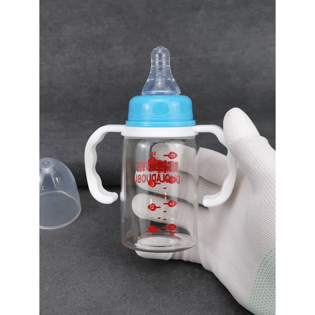 Bebê água potável alimentação medicina vidro tamanho pequeno garrafa de bebê 120ml bebê anti-asfixia anti-cólica alça pa