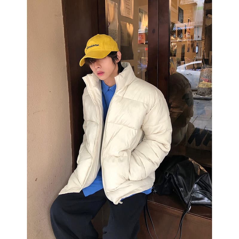 Bege para baixo jaqueta masculina inverno americano Retro cleanfit adolescente gola alta jaqueta de algodão jaqueta de p