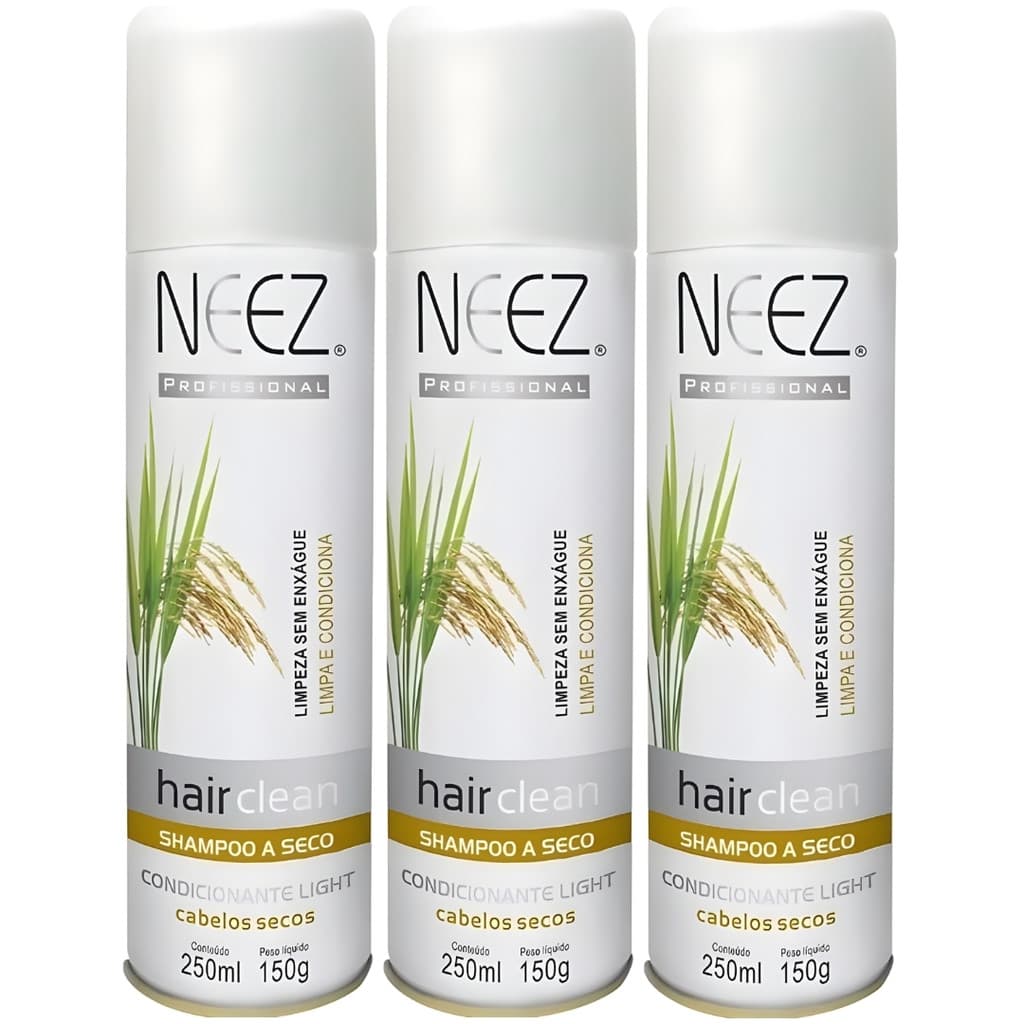 Kit 3 Shampoo A Seco Para Cabelos Secos Neez Profissional Hidratante Limpeza Revitalizante 250ml