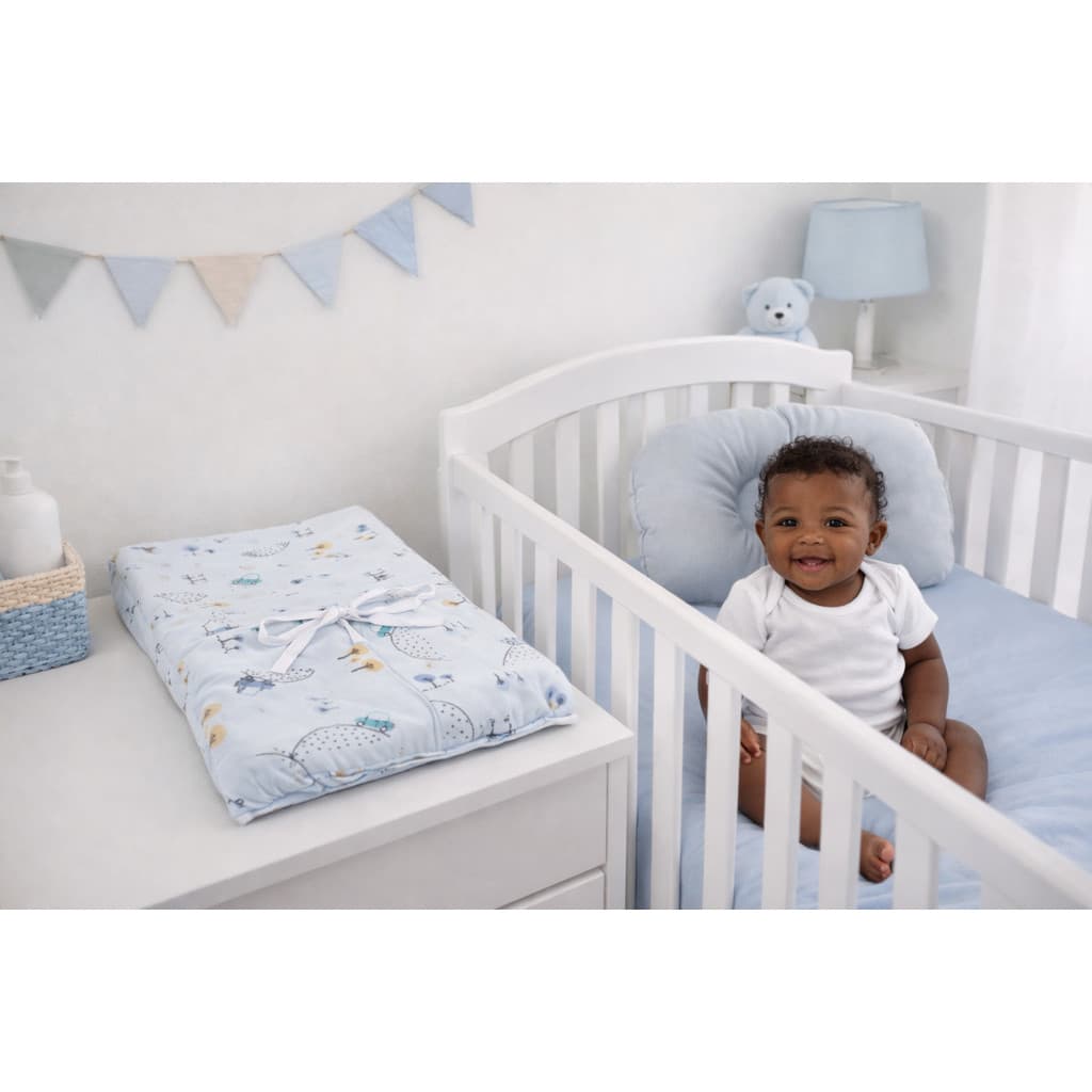 Trocador Fralda + Travesseiro anatômico Enxoval bebê Porta Fralda Impermeável Kit recém nascido azul