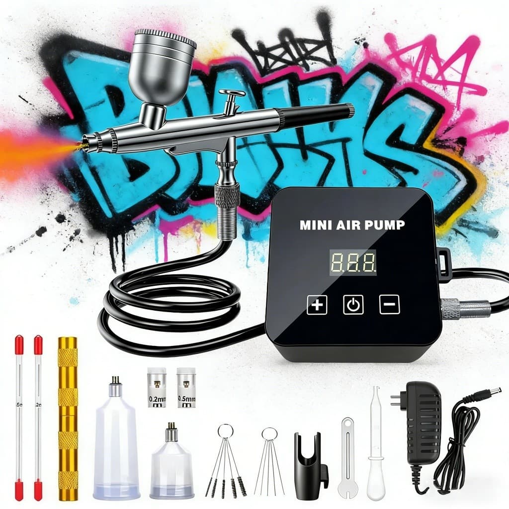 Kit Completo Aerografia Mini Compressor Ar+Kit Aerografoaplicação Com Pistola Pulverização Pneumática Preto