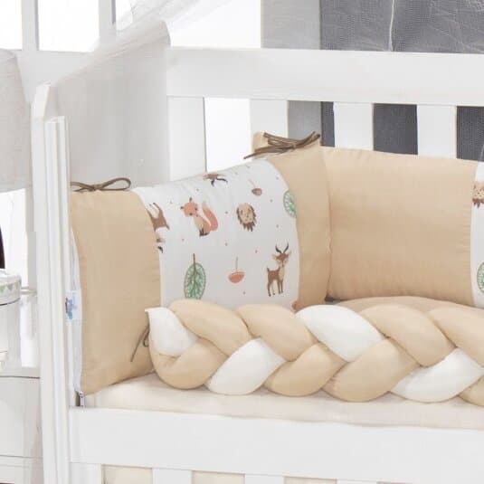 Kit Berço Portátil 5 Peças com Trança - Enxoval de bebe super fofo, Proteção, chiqueirinho