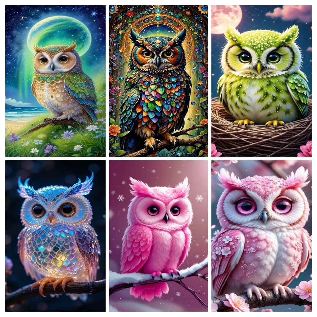 Um Conjunto De Kit De Pintura De Diamante Com Padrão De Coruja Animal , 5D DIY Em Tela De Mosaico Fazendo Artesanato Par