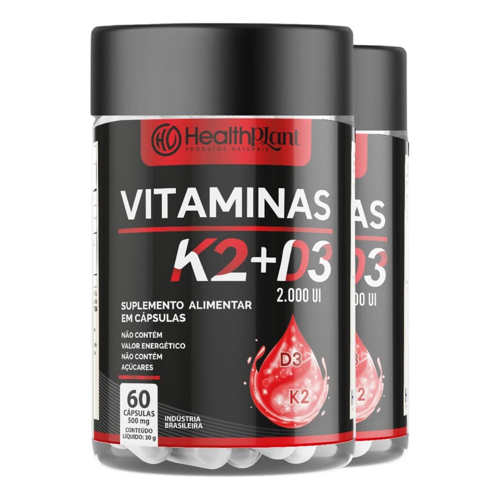 Kit 2 Potes Vitamina K2 + Vitamina D3 2000ui 500mg 120 Caps -  Life In