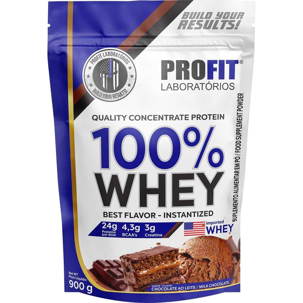 Whey Protein Profit 900g Refil 100% Whey Concentrado Sabor Chocolate 24g Proteína Pós Treino Original