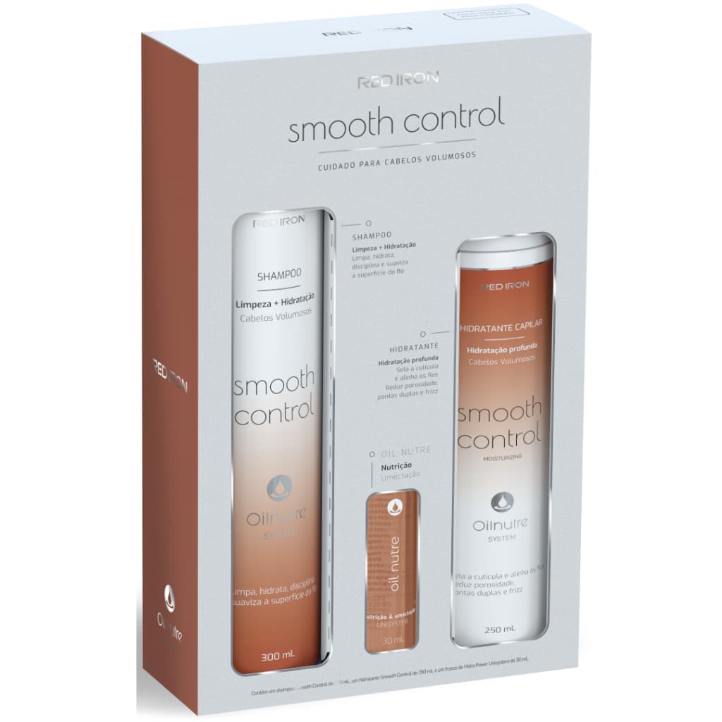 Kit Red Iron Smooth Control Shampoo Hidratante Ampola Oil Nutre Hidratação Brilho Capilar