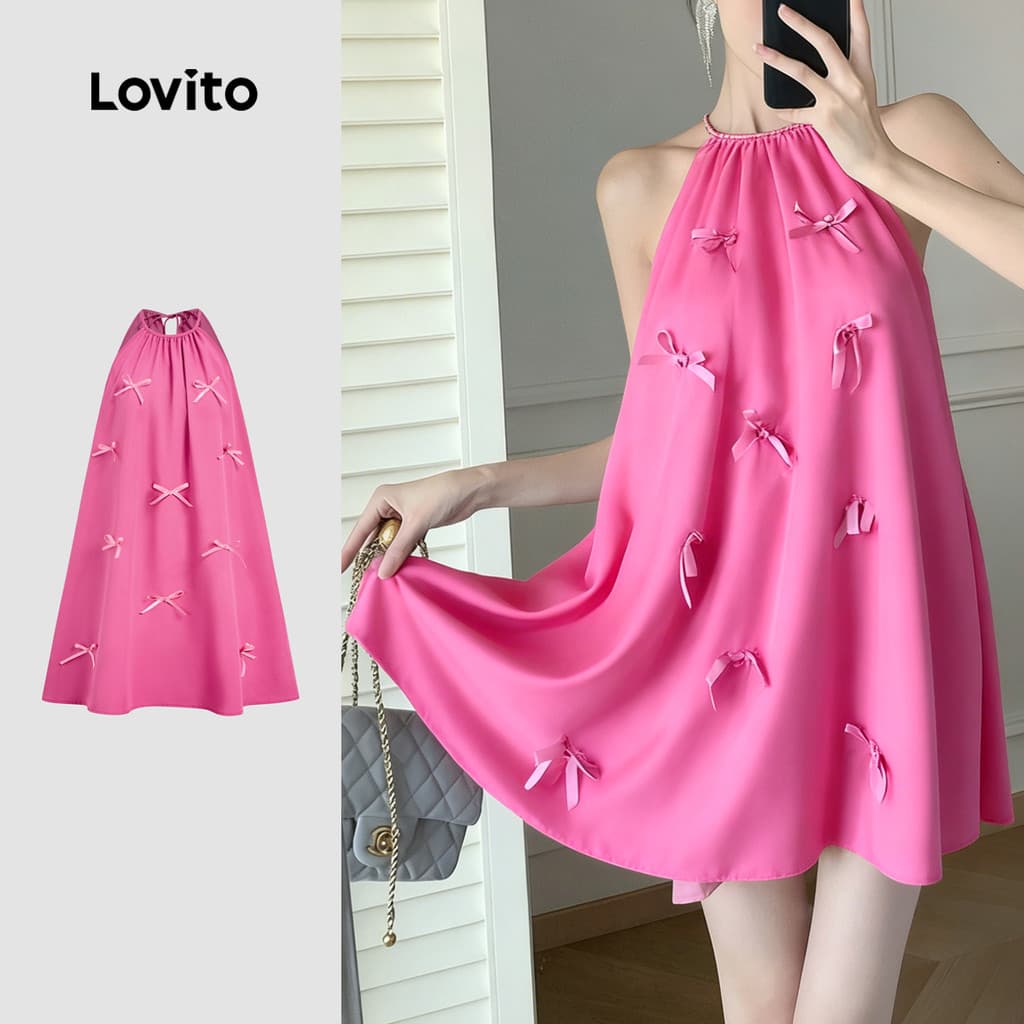 Lovito Faixa para Vestidos Trança de Amarração Nas Costas Vestido Feminino Rosa Vermelho Primavera/Verão L183ED1025