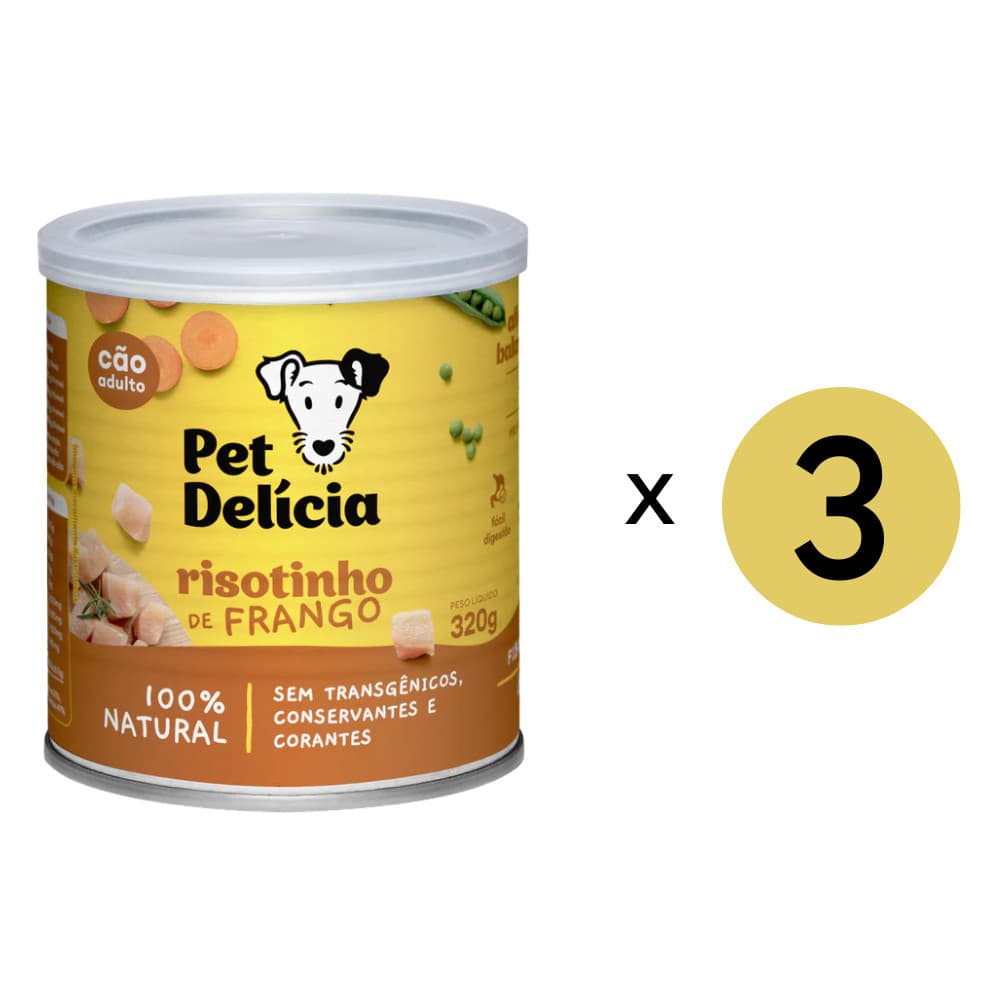 Kit 3 Ração Úmida Pet Delícia Cães Risotinho De Frango - 320G