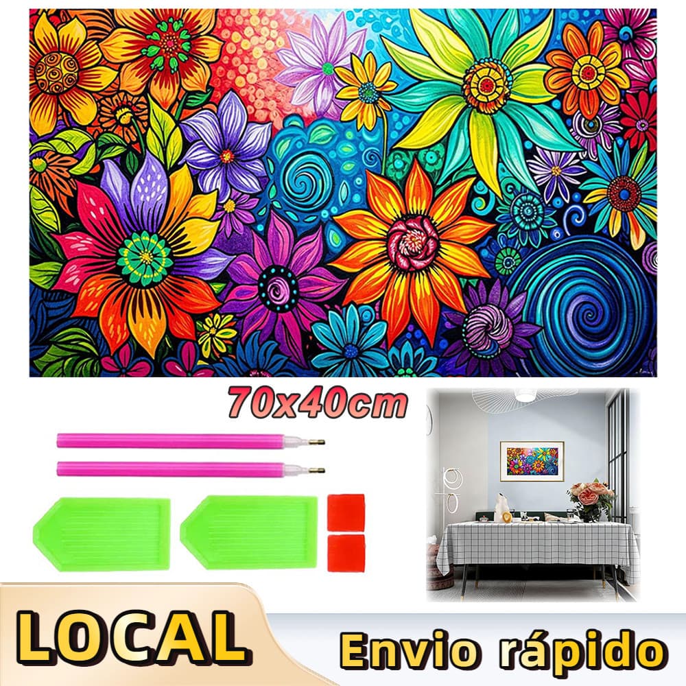 Kit Completo de Pintura de Diamante 5D Quadrada 70x40cm, Arte Terapêutica Anti-Stress,flores coloridas