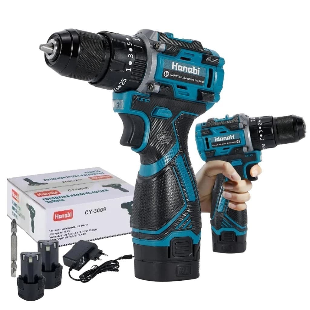 【Hanabi】Parafusadeira Furadeira De Impacto Brushless 16.8v 2.0ah Azul-petróleo 127/220v