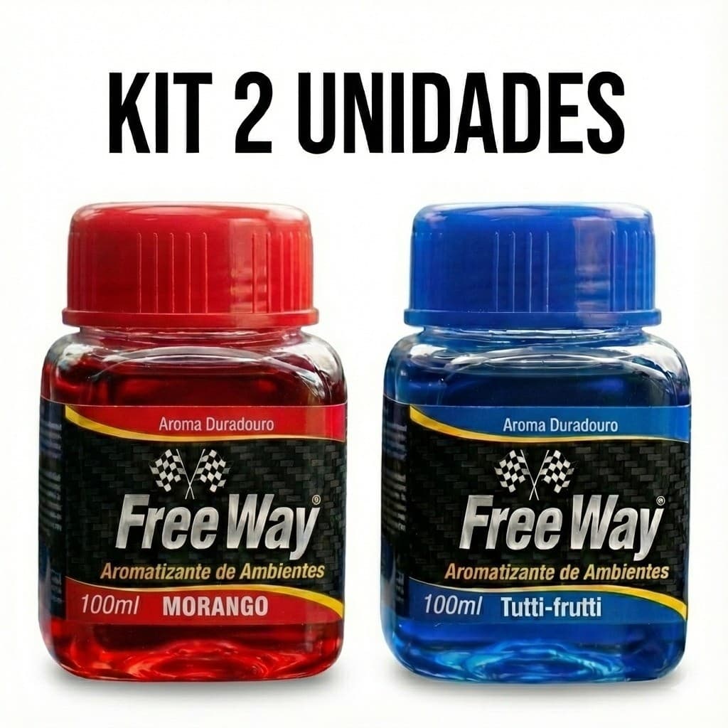 Kit 2 Aromatizantes Automotivo Líquido Free Way - Morango e Tutti-Frutti - Cheirinho para Carro