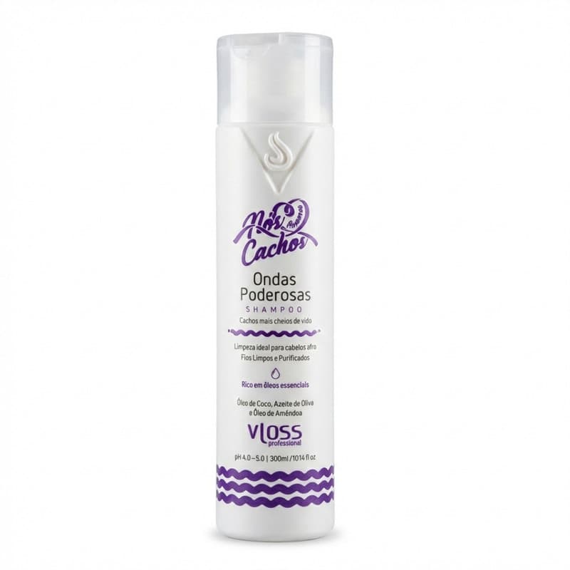 Shampoo Vloss Ondas Poderosas 300ml - Para Cabelo Cacheado Crespo e Afro - Limpeza Hidratante