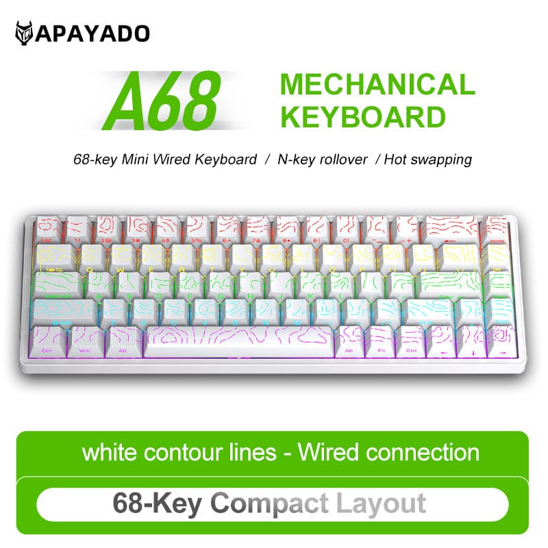 Teclado Mecânico Com Fio APAYADO A68 Retroiluminação RGB Hot-Swappable De 68 Teclas Para PC/Mac