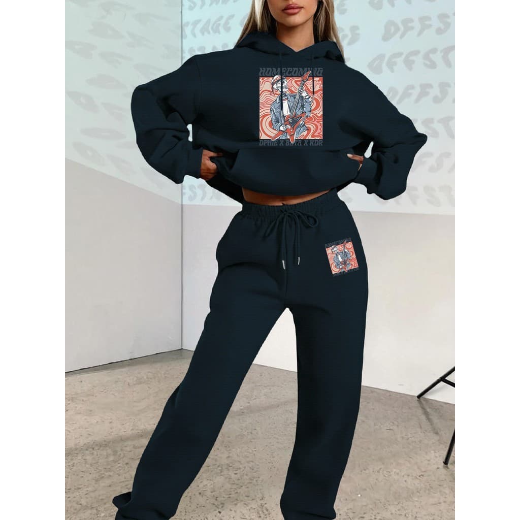 Conjunto de Moletom Unissex  Estampa caveira e guitarra  - Blusão e Calça, Promoção envio rápido