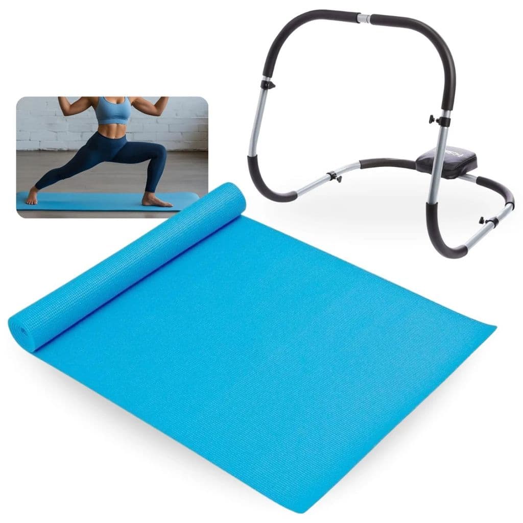 Kit Colchonete 1,73m Azul Tapete para Yoga e Ginástica + Aparelho Abdominal Treino Musculação