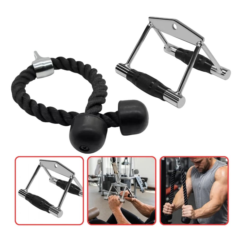 Kit Puxador Triângulo E Corda Tríceps Para Estação de Musculação Academia Treino