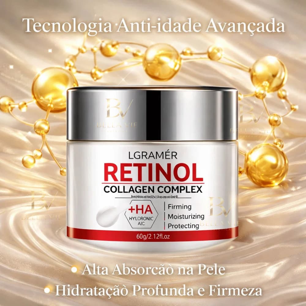 Creme Facial Retinol Colágeno Anti Idade Rugas Suaves Lifting Clareamento Pele Hidratada