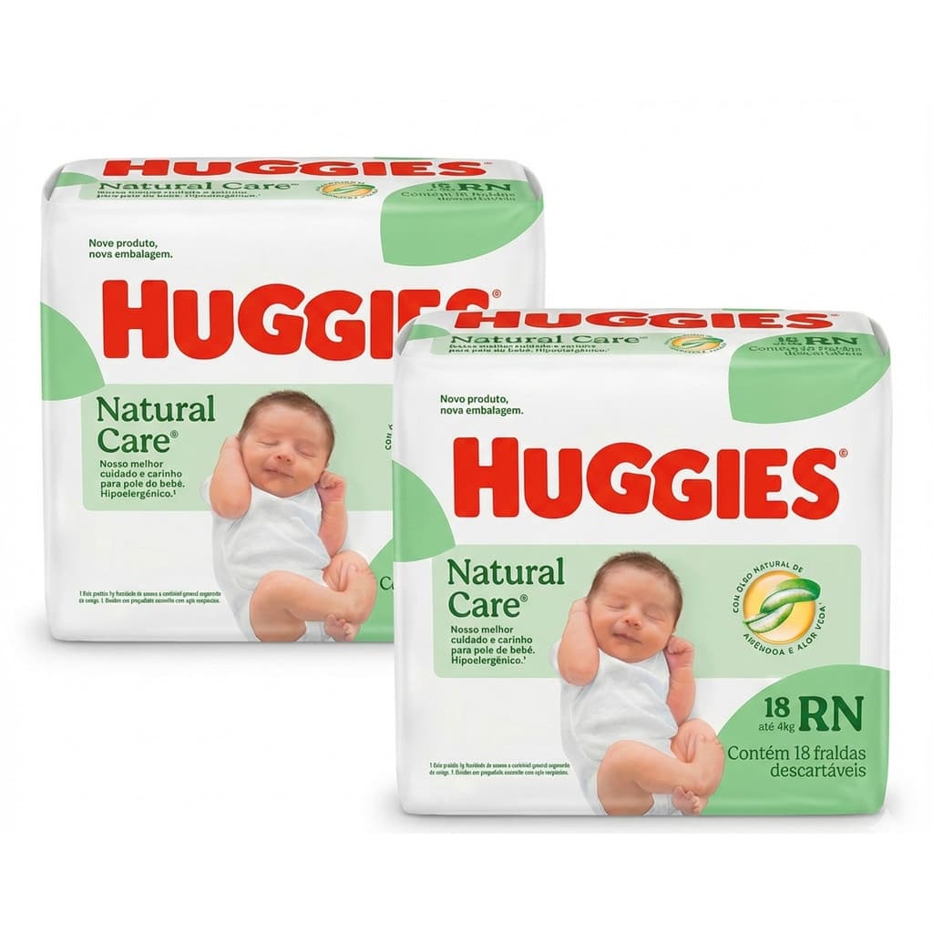 Kit De 2 Fraldas Huggies Natural Care Rn Recém Nascido 18un. Recém-nascido (rn)