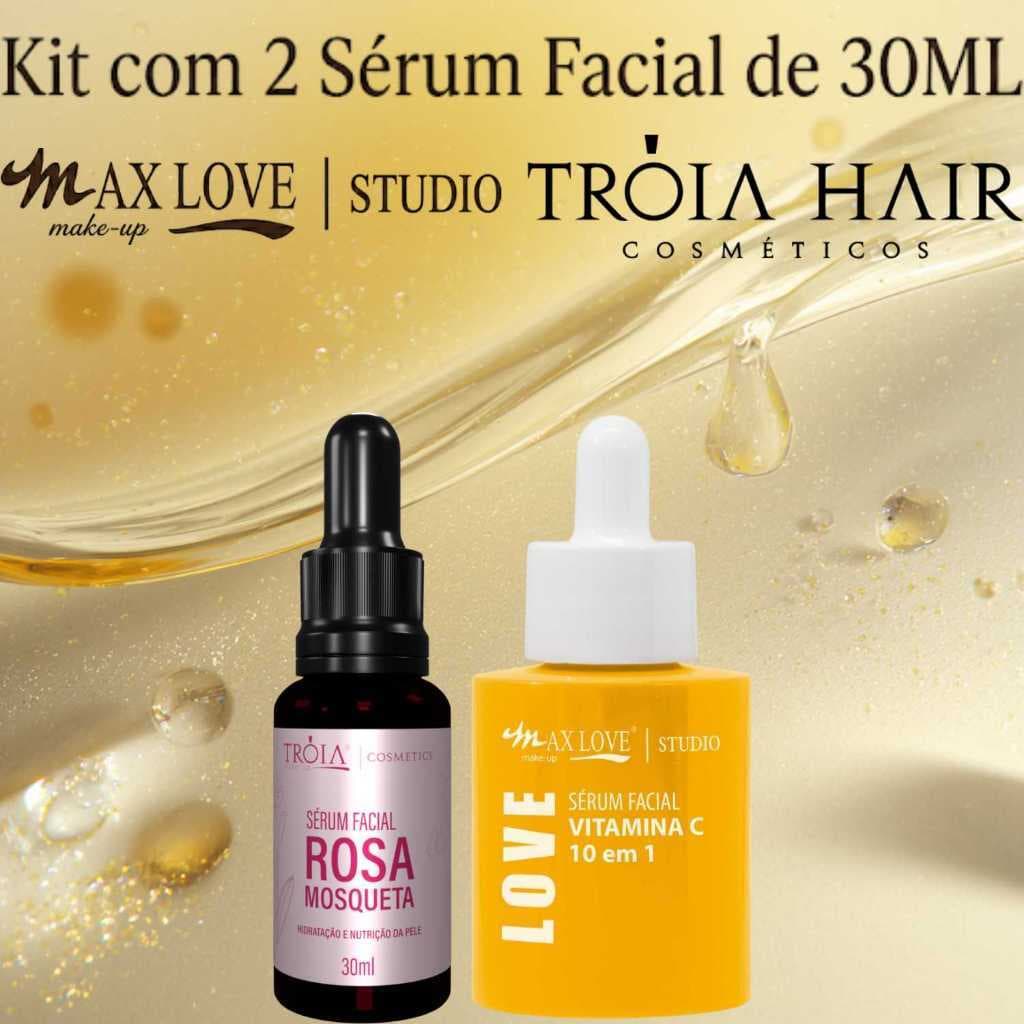 Kit 2 Sérum 30ml - Rosa Mosqueta, Vitamina C 10em1 - Tróia Hair & Max Love