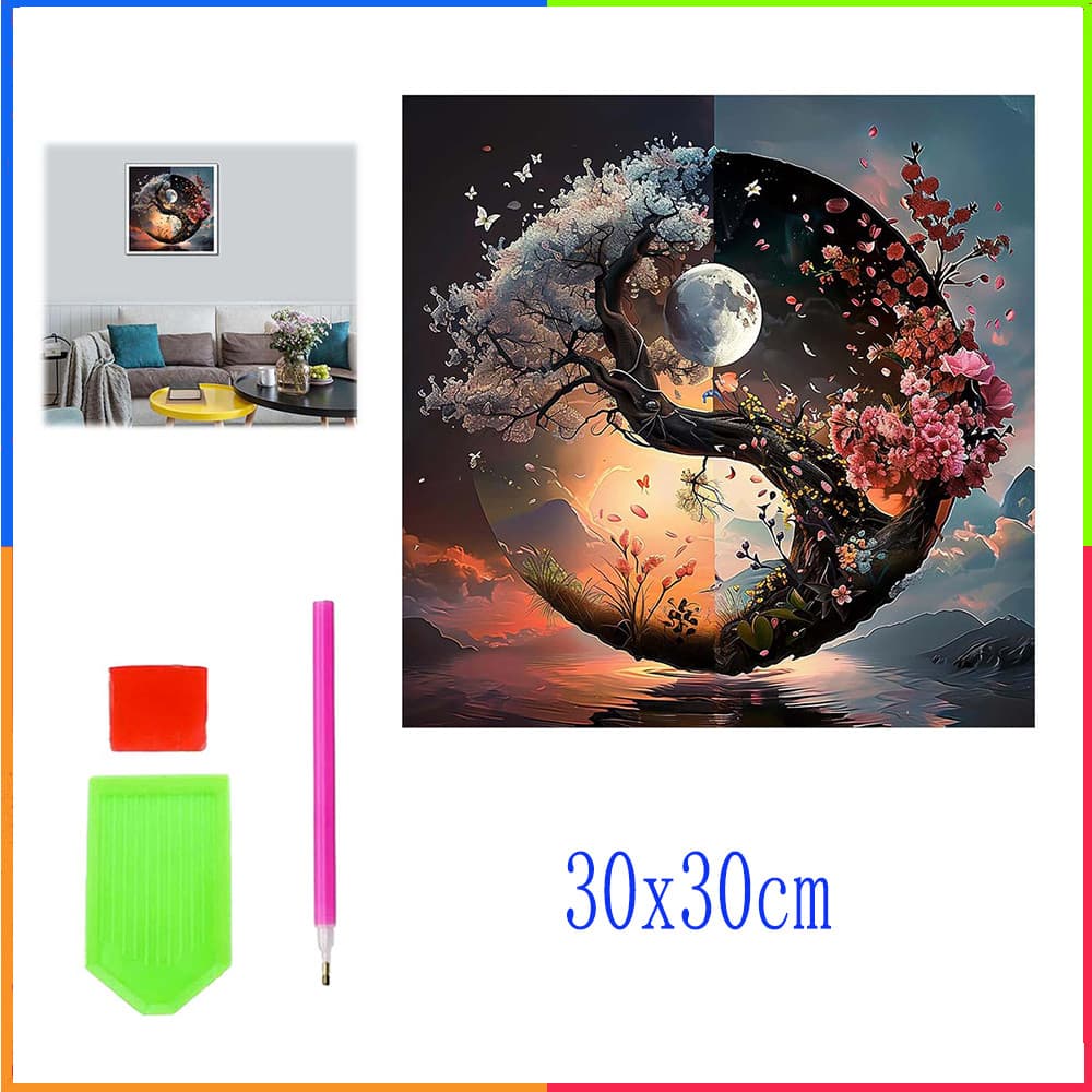 Conjunto de pintura diamante 5D 30x30cm Yin Yang Pintura DIY Pintura Diamante