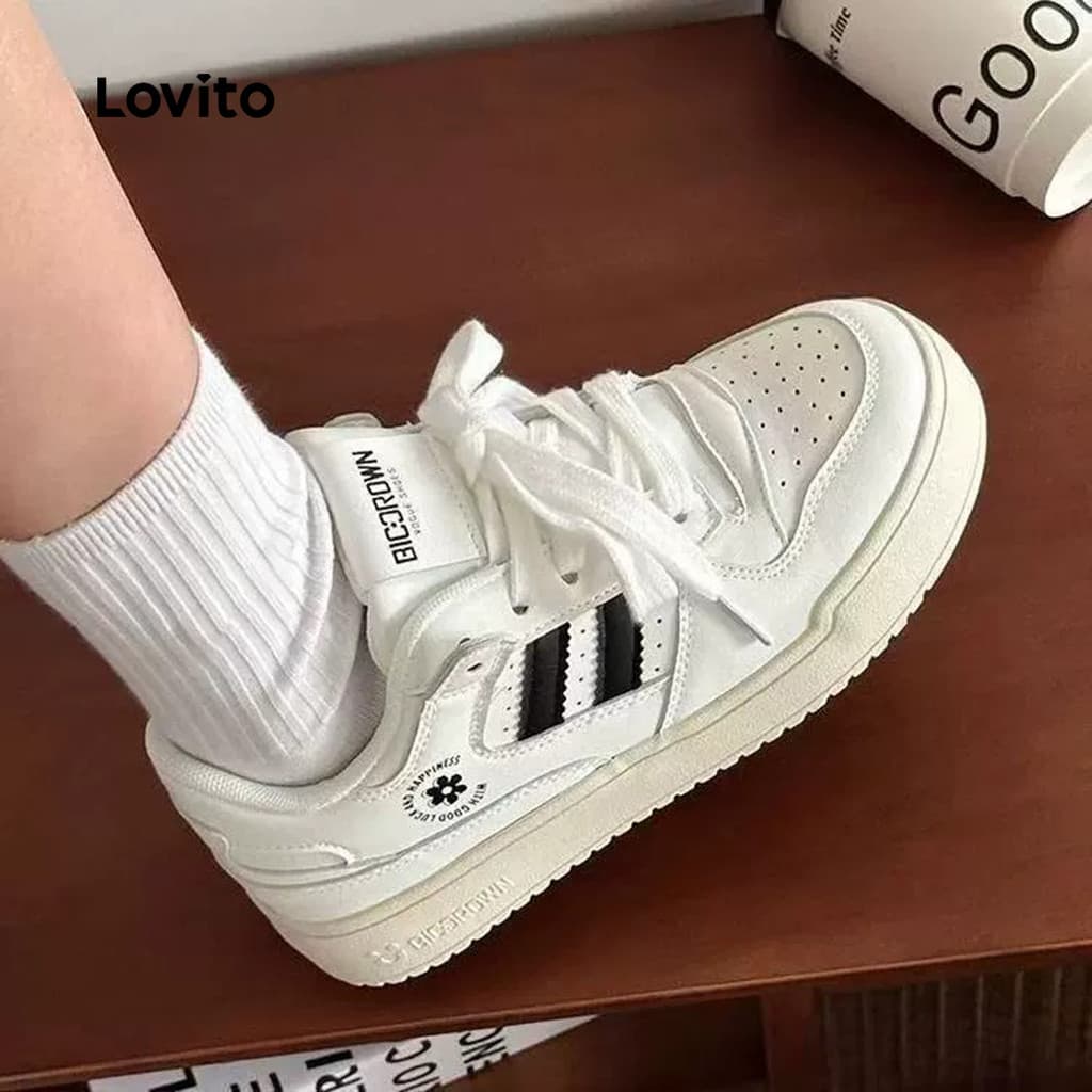 Tênis Esportivos Brancos Minimalistas para Todas As Estações Tênis Femininos brancos LFA87018