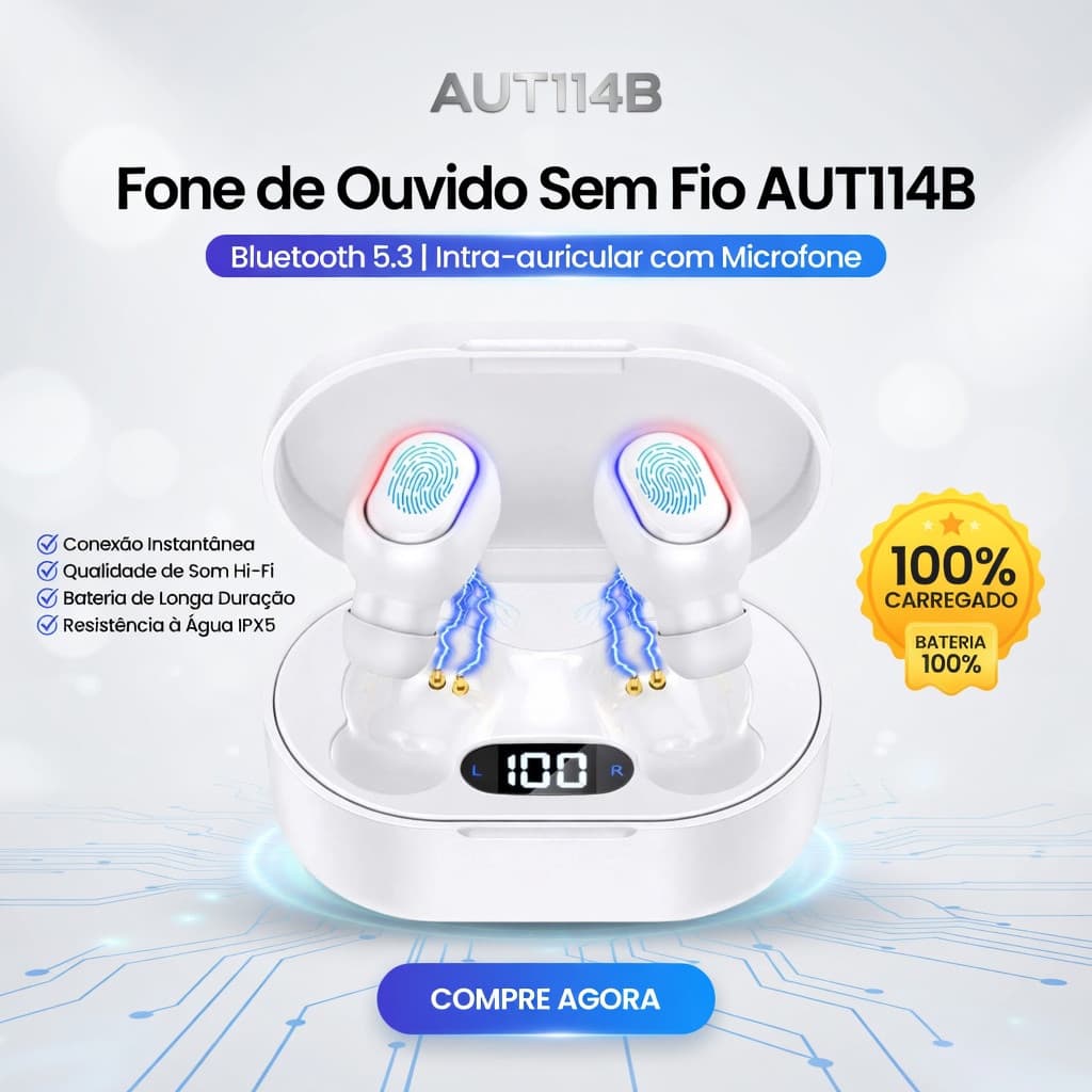 Fones Bluetooth TWS 5.3 Sem Fio Android iPhone Microfone Controle Touch Fone Bluetooth Custo Benefício