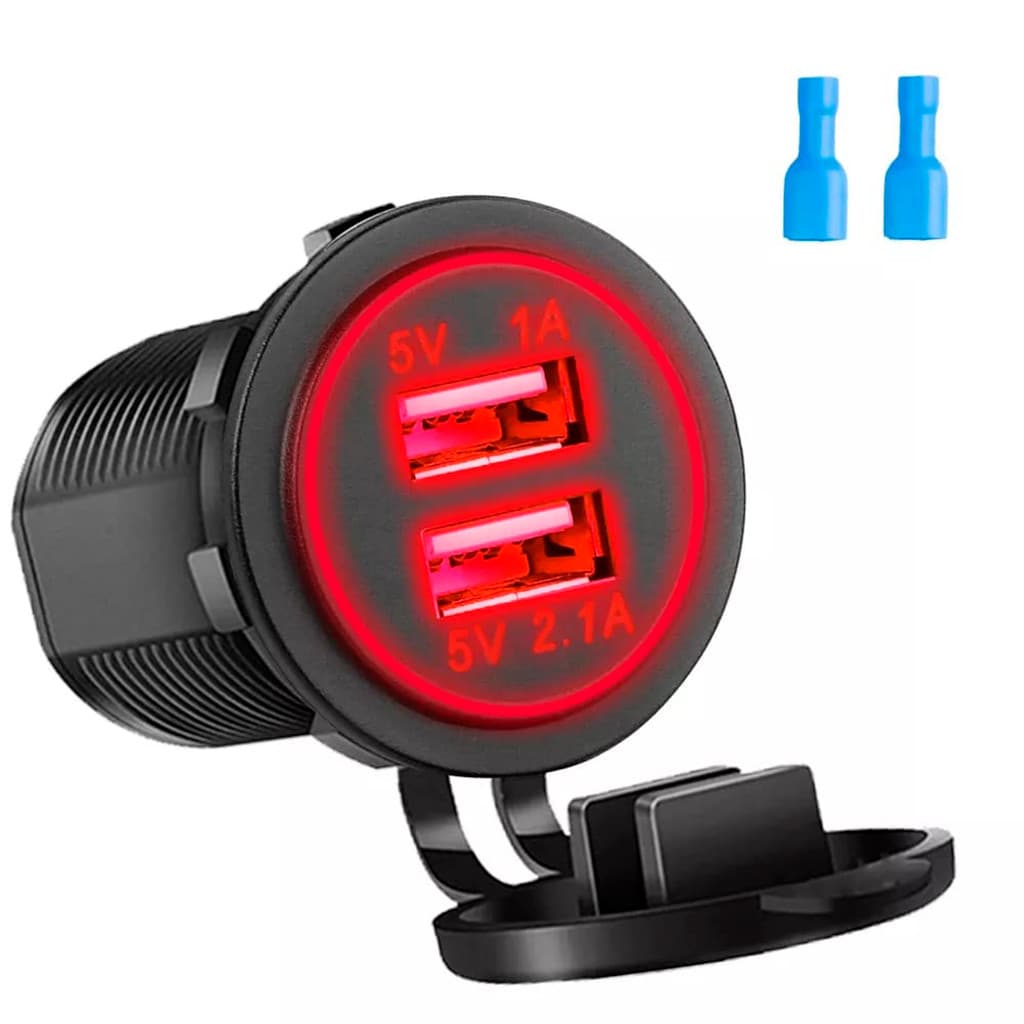 Tomada Carregador Usb Veicular Led Vermelho 3.1a Rack Movel