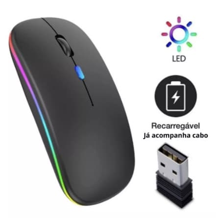 Mouse Sem Fio Wireless/BLUETOOTH Com Bateria Interna Recarregavel 2,4 Ghz Led RGB Home Office