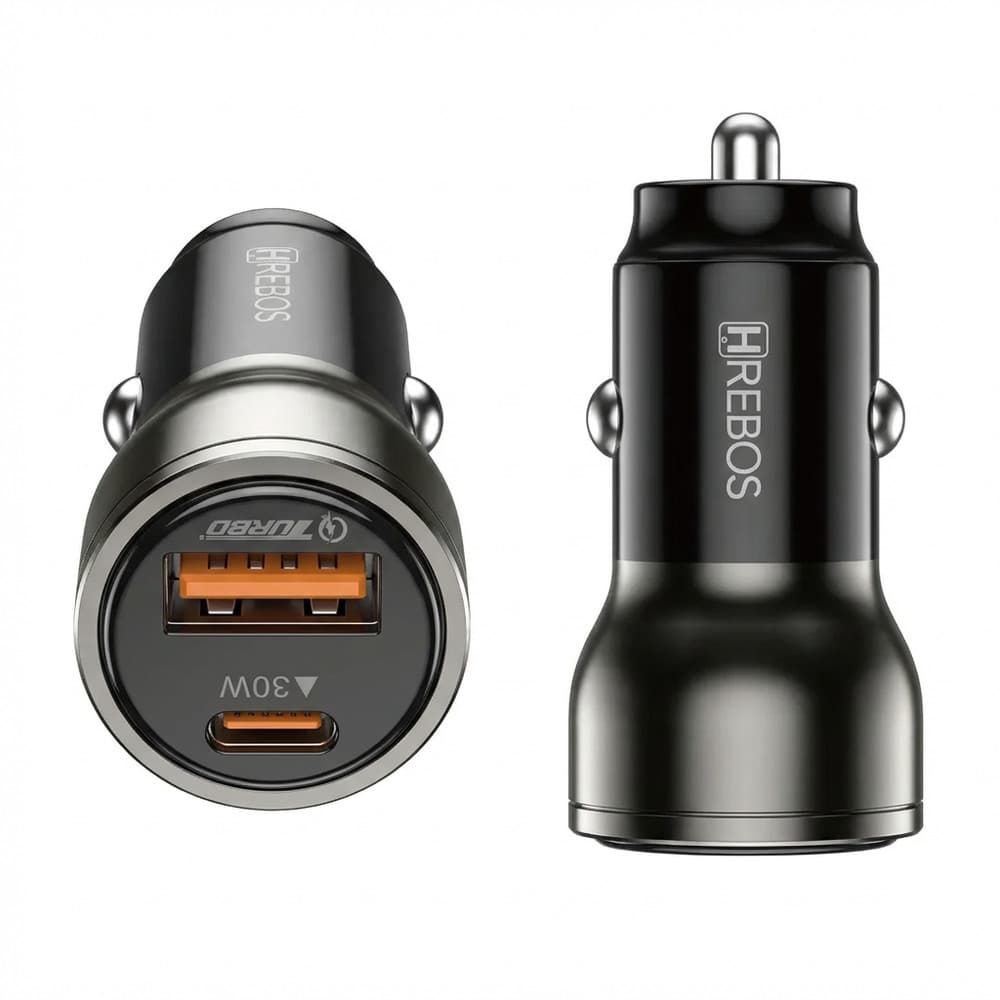 Carregador Veicular 60W Duplo USB-C, Carga Rápida PD 30W cada, Corpo em Metal, Universal para Celular e Tablet