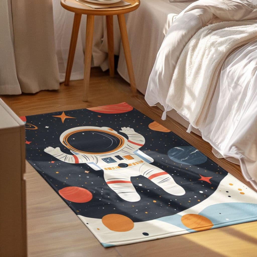 Tapete Decorativo 118x70cm Antiderrapante Sala, Quarto e Escritório Campo Astronauta