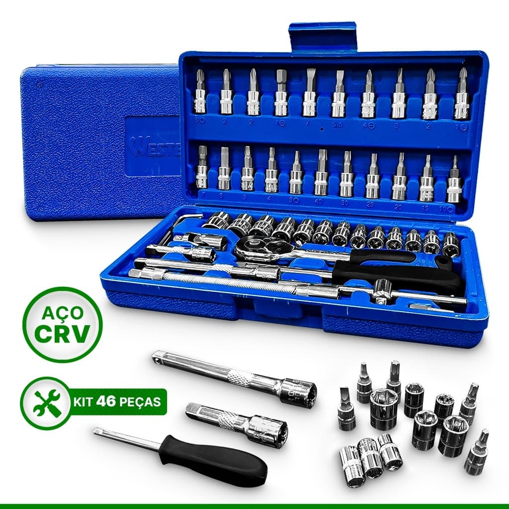 Jogo De Soquete 46 Peças 1/4 Catraca Chave Western Kit Ferramentas - Conjunto de Chaves Completo