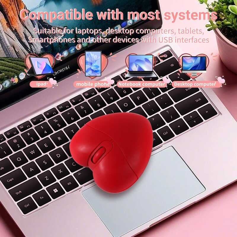 Mouse Sem Fio 2.4G Bluetooth Modo Duplo , Formato De Coração Vermelho , Pequeno , Fofo , Leve , Portátil , Uso De Escrit