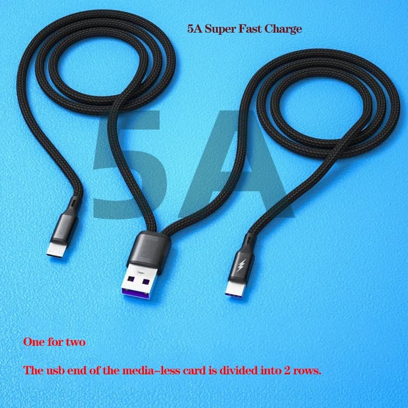 2 Em 1 Cabo Tipo C Carregador De Telefone Y Splitter 5A De Carregamento Rápido De Dispositivos