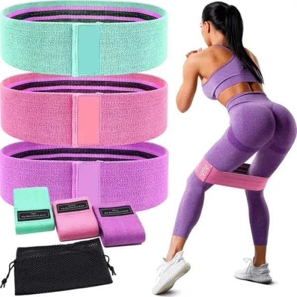 Kit 3 Faixas Elásticas Mini Bands Hip Band Treino Glúteo Pilates Yoga Musculação e Academia