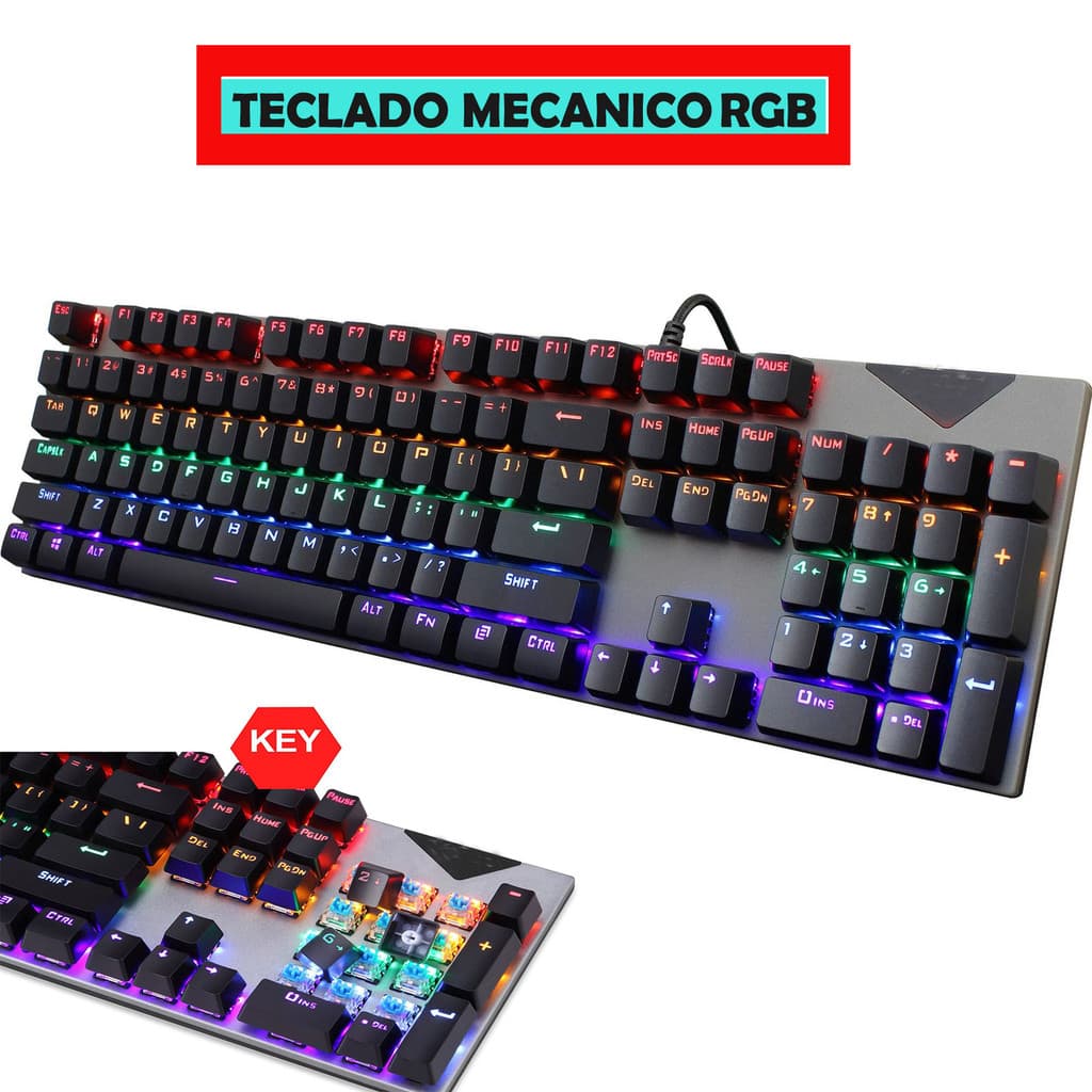 Teclado Mecânico Rgb 7 Cores Gamer ABNT2 Switch Blue Anti Ghosting Baz ley-2081