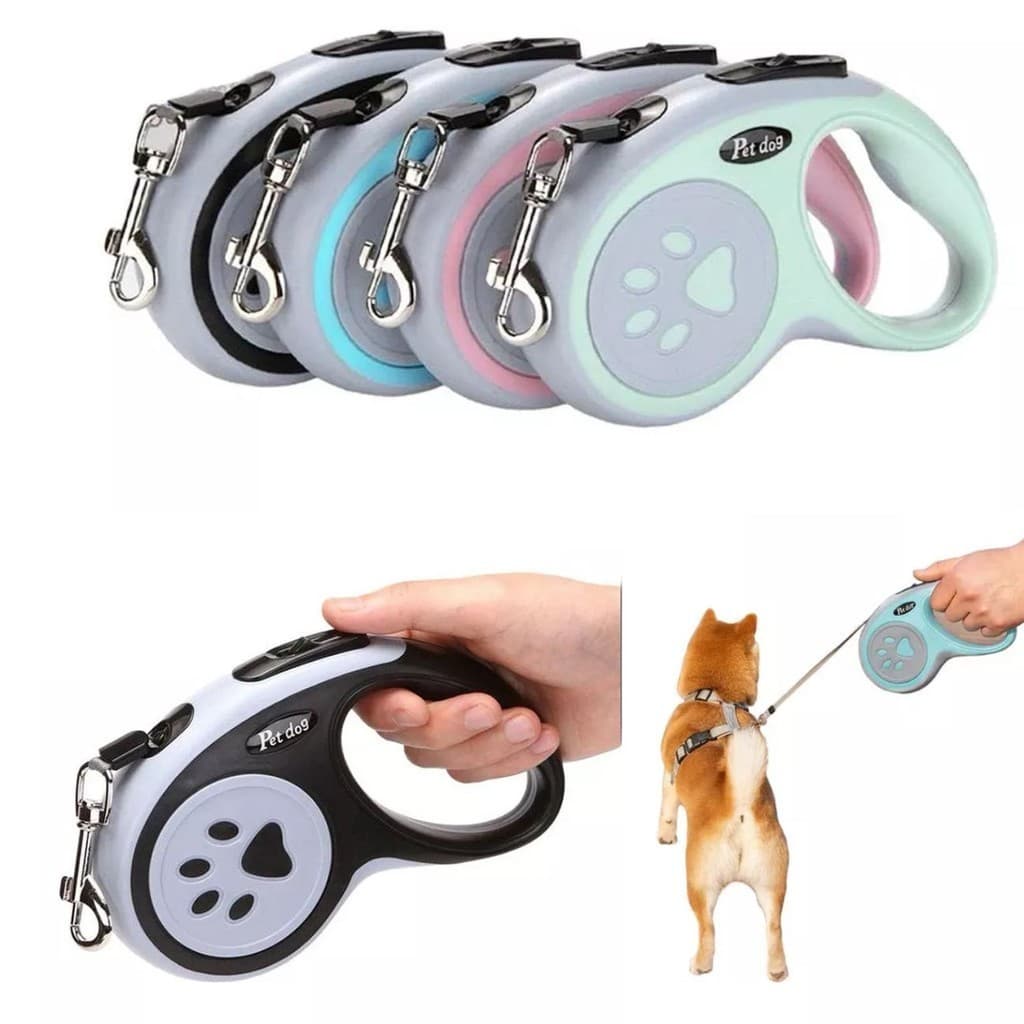 Guia Retrátil para Pets Coleira para Cachorros e Gatos, 3m, Resistente até 20kg