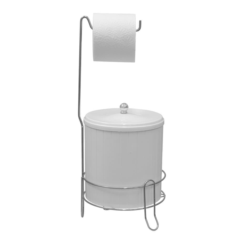 Suporte para Lixeira e Papel Higiênico Organização Banheiro na cor Cromado com cesto Lixo plástico.
