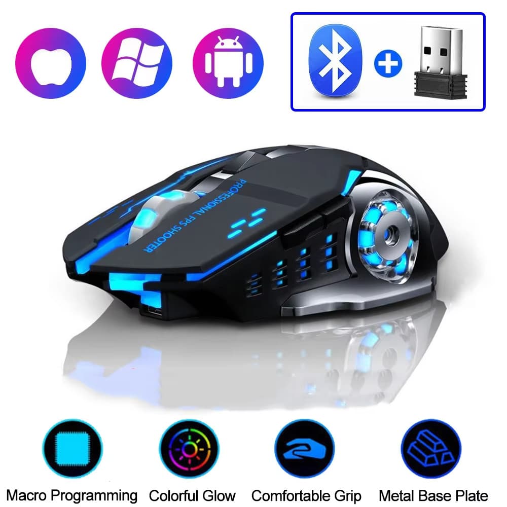 Mouse Sem Fio Recarregável 2.4GHz USB Bluetooth Backlight Ergonômico Silays Euse Para Laptop Macbook PC Tablet Telefone